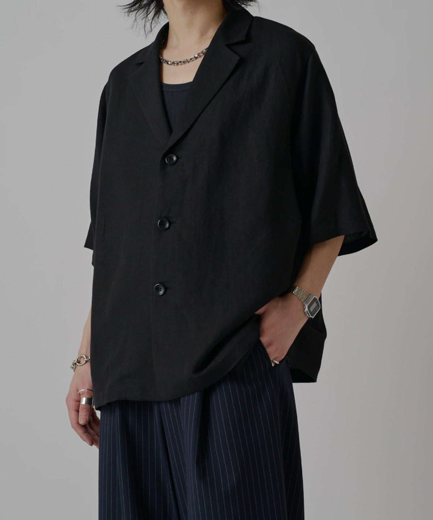 人造絲亞麻 三扣 短袖 襯衫夾克