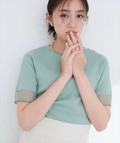 袖口透紗設計 強捻羅紋 針織衫