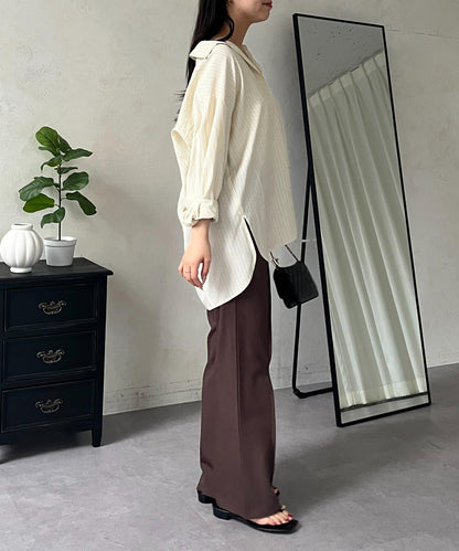 中線壓褶 腰部抽繩 喇叭褲
