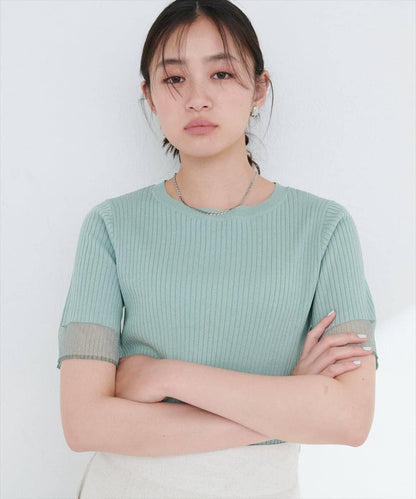 袖口透紗設計 強捻羅紋 針織衫