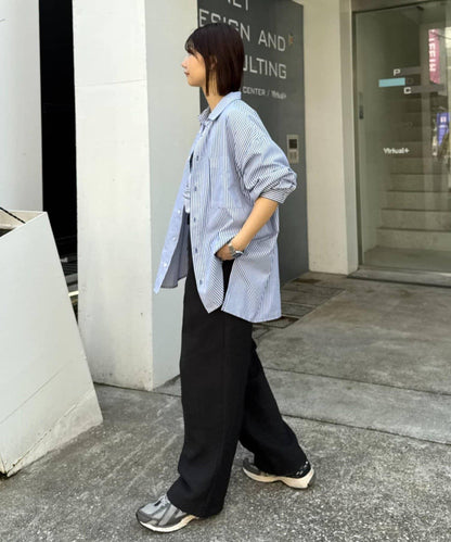 冷感材質男女同款 闊腿 2褶設計 人造絲尼龍面料 西裝褲