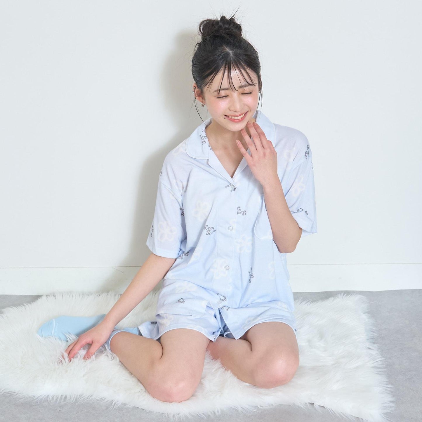 滿印短袖襯衫短褲家居服套裝