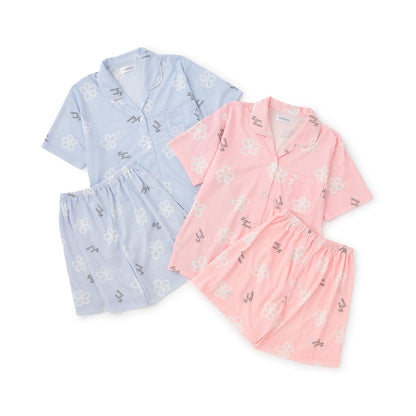 滿印短袖襯衫短褲家居服套裝