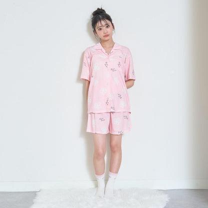 滿印短袖襯衫短褲家居服套裝