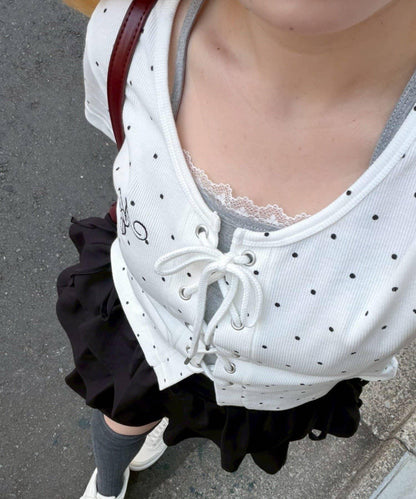 蕾絲繫帶拼接套頭衫