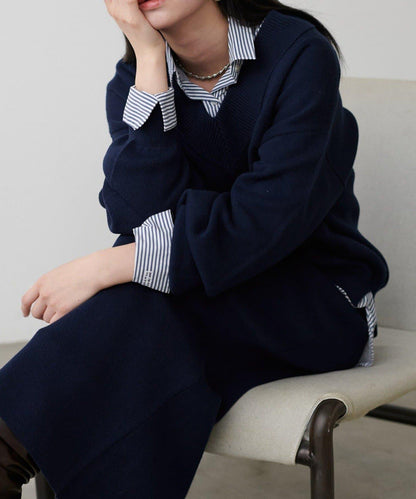 LARUTA 衛衣風V領針織套頭衫