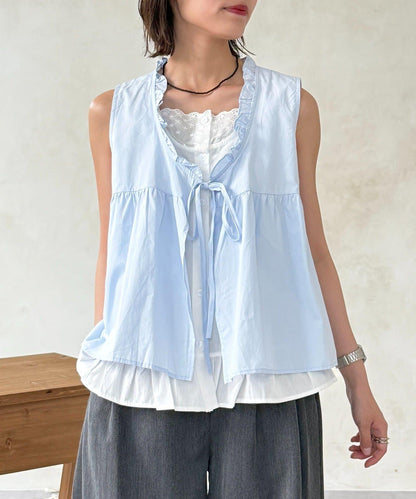假兩件荷葉邊蝴蝶結背心