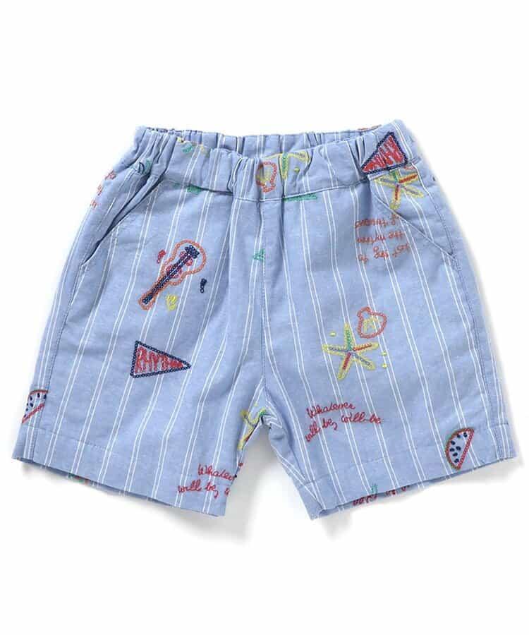 夏日圖案滿版刺繡 五分長度 休閒短褲
