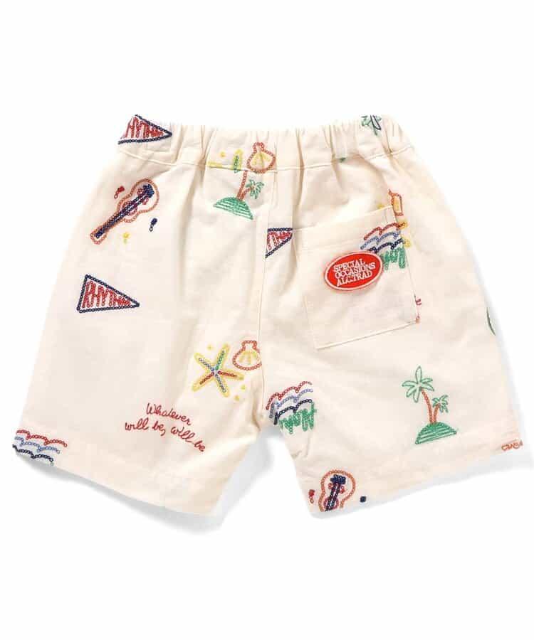 夏日圖案滿版刺繡 五分長度 休閒短褲