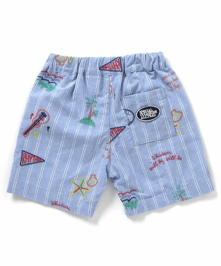 夏日圖案滿版刺繡 五分長度 休閒短褲