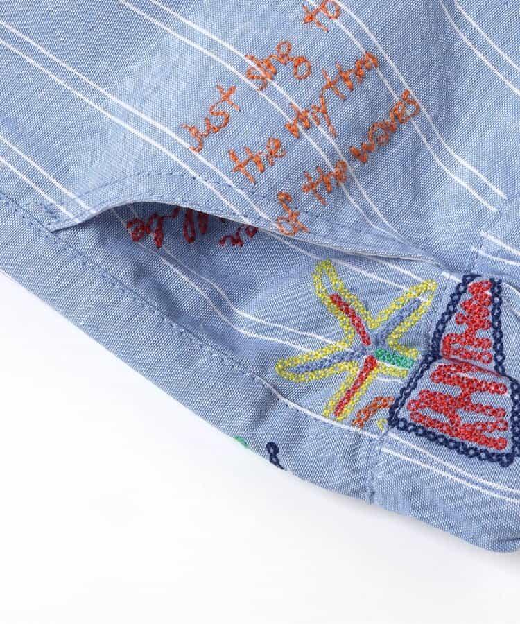夏日圖案滿版刺繡 五分長度 休閒短褲