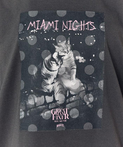 MIAMI NIGHTS 功能性面料 貓咪照片印花 T恤