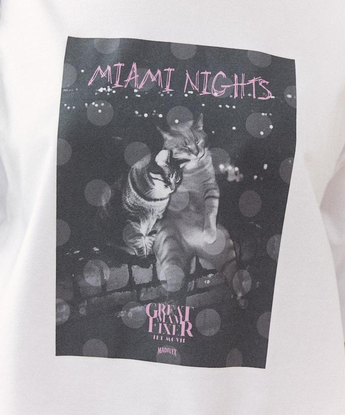 MIAMI NIGHTS 功能性面料 貓咪照片印花 T恤