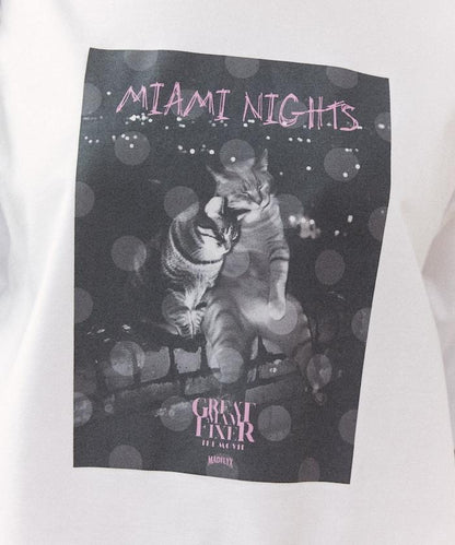 MIAMI NIGHTS 功能性面料 貓咪照片印花 T恤