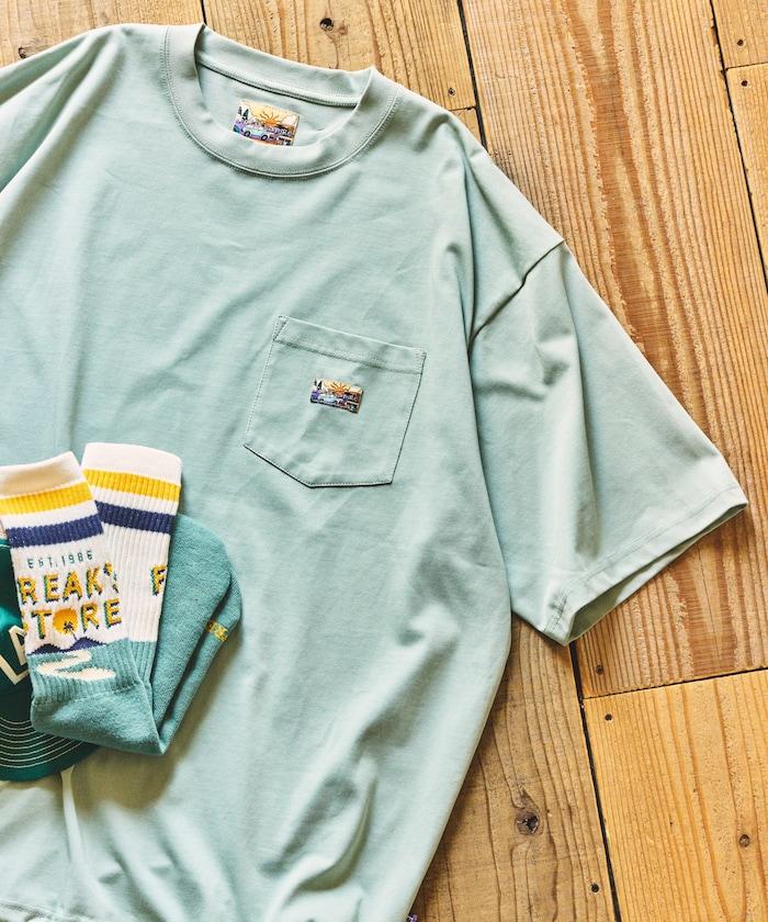 FREAK'S STORE for BEACH & FES 寬鬆版 單點Logo 抽繩設計 口袋T恤