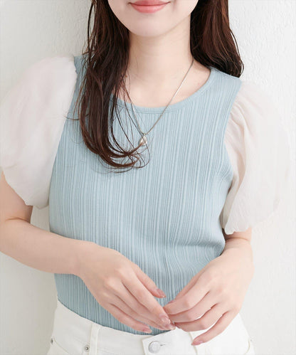 透紗泡泡袖上衣