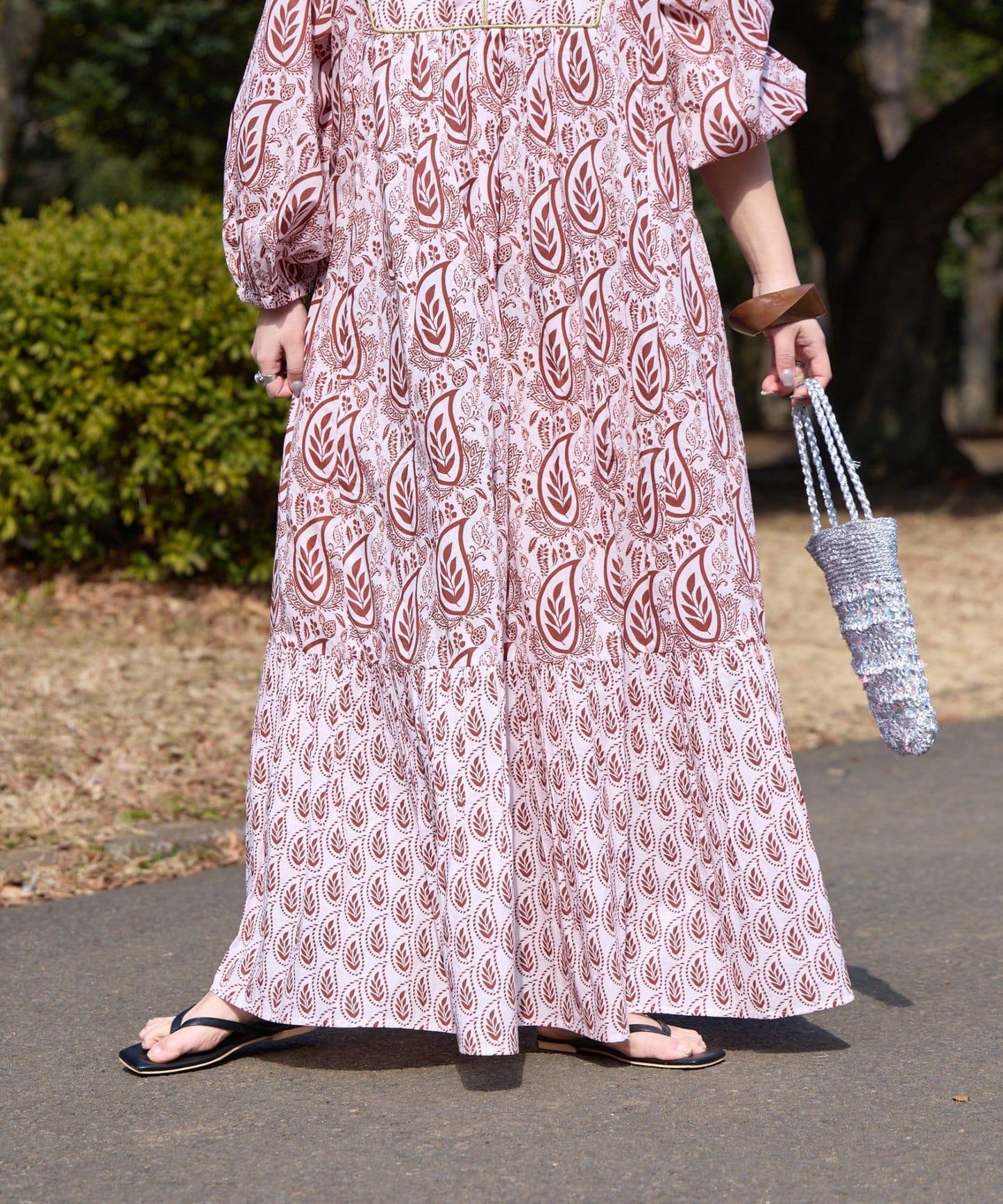 Aguni 葉子印花蓬鬆連衣裙