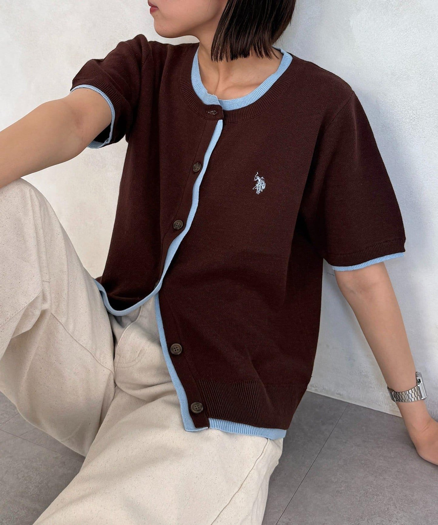 U.S. POLO ASSN. 假兩件衛衣風針織開衫