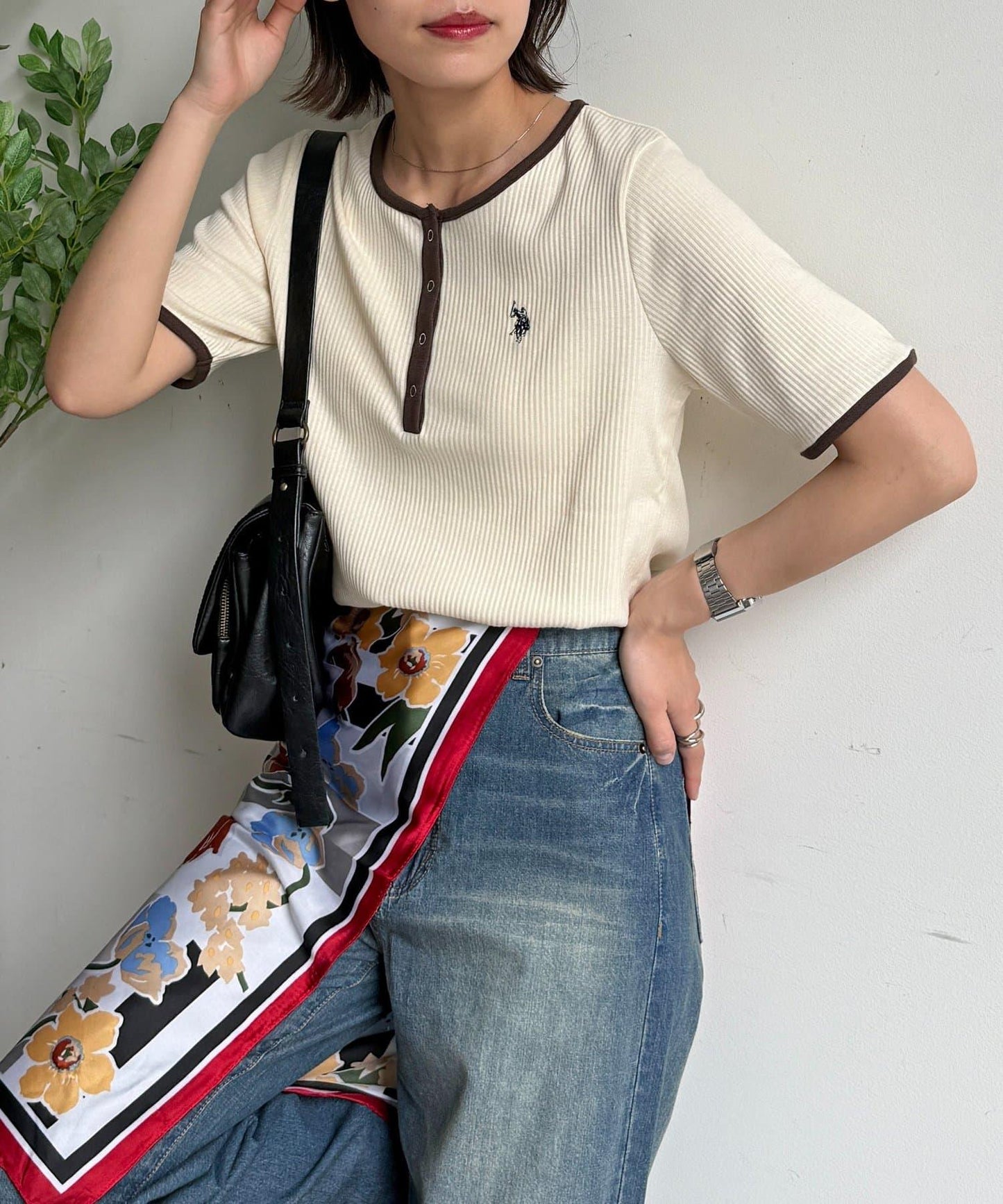 U.S. POLO ASSN. 亨利領羅紋短袖T恤