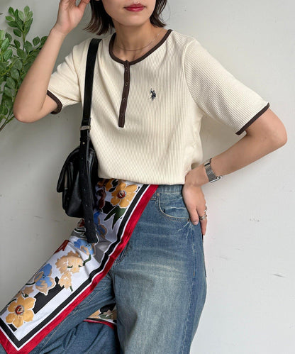 U.S. POLO ASSN. 亨利領羅紋短袖T恤