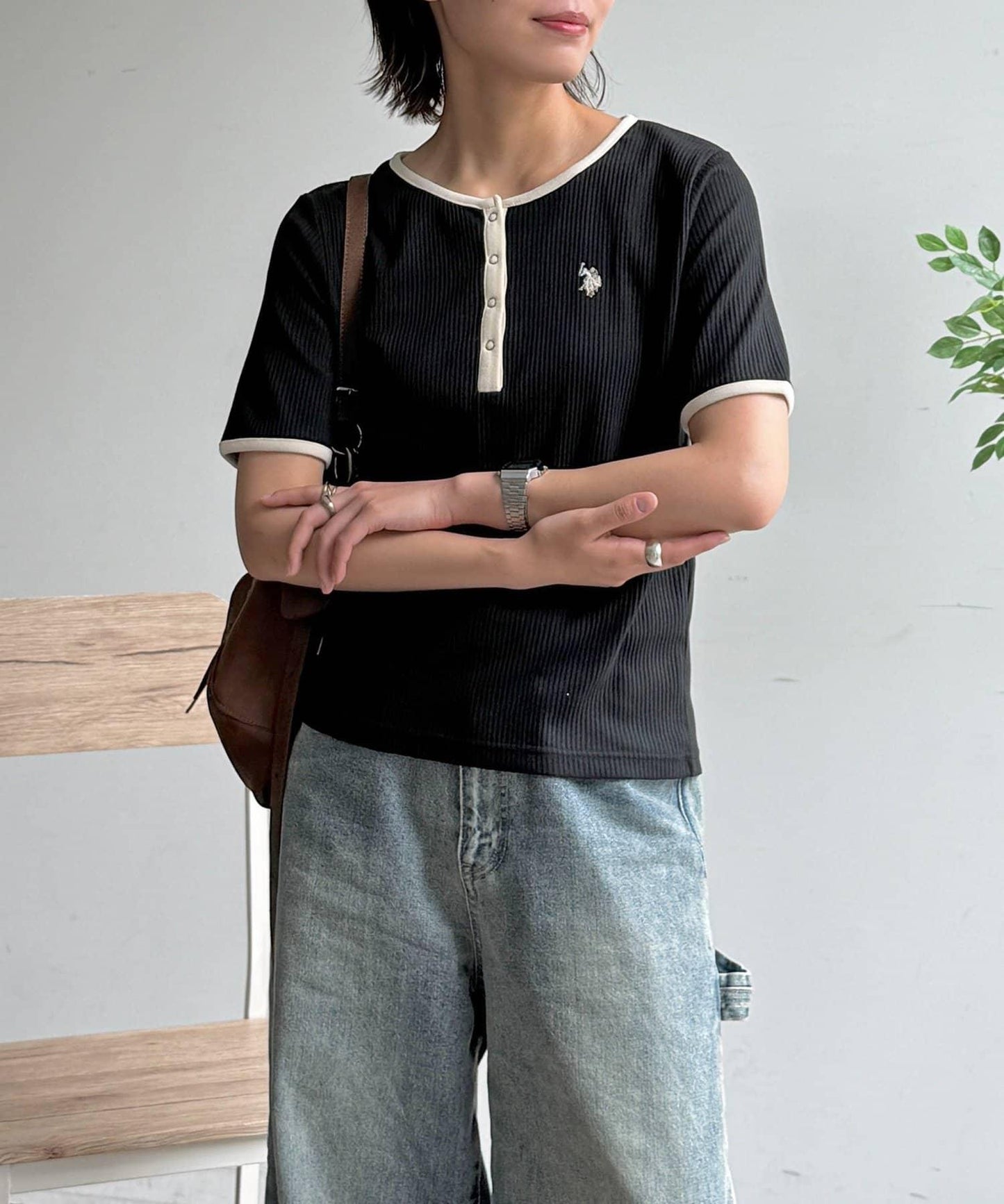 U.S. POLO ASSN. 亨利領羅紋短袖T恤