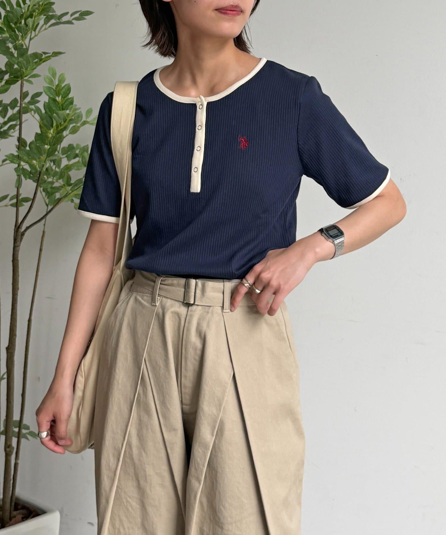 U.S. POLO ASSN. 亨利領羅紋短袖T恤