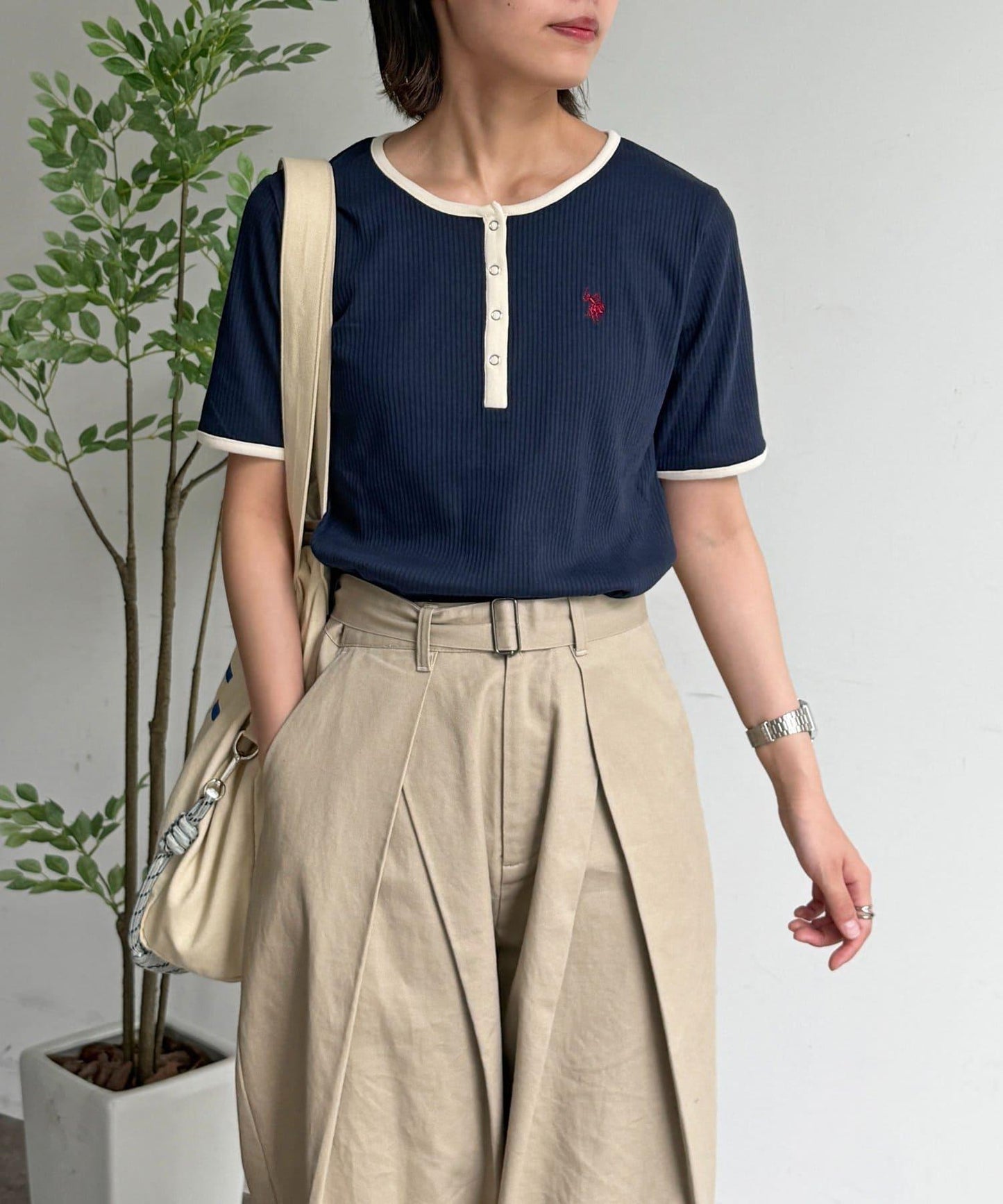 U.S. POLO ASSN. 亨利領羅紋短袖T恤