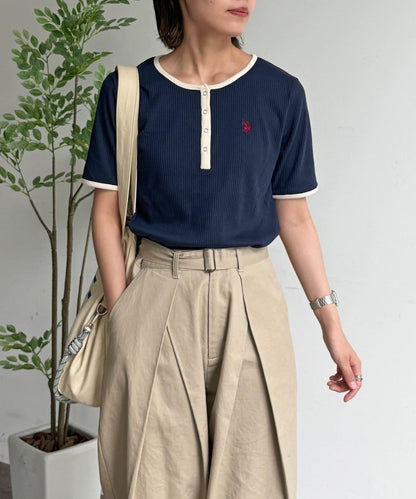U.S. POLO ASSN. 亨利領羅紋短袖T恤