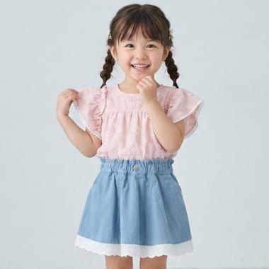 下襬蕾絲 牛仔 半身裙