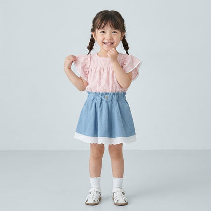下襬蕾絲 牛仔 半身裙