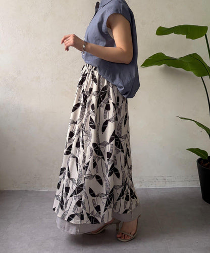 可雙面葉子圖案半身裙