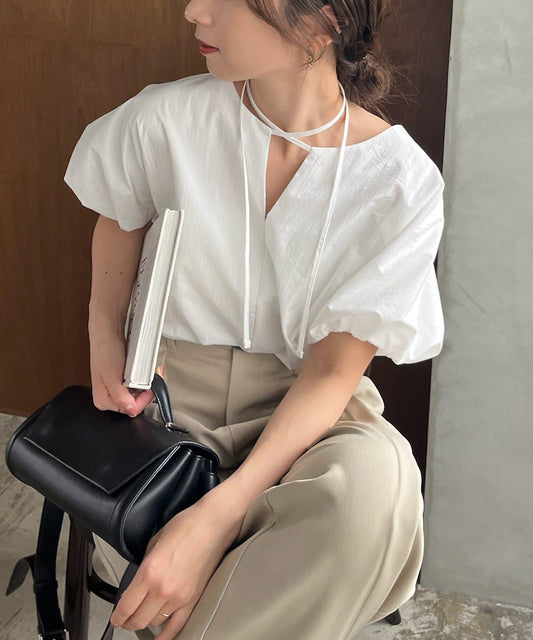 泡泡袖 蝴蝶結 設計 女襯衫（新色粉色）