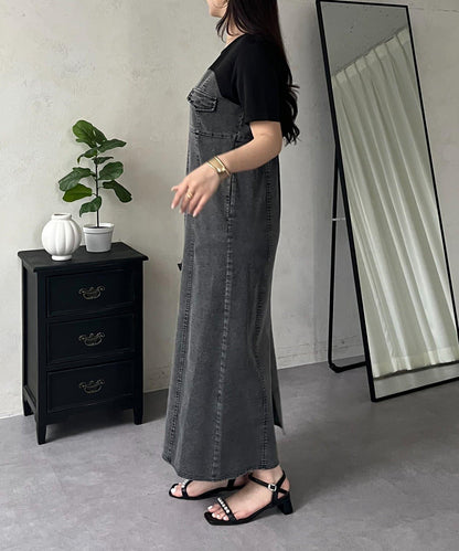 彈力牛仔拼接連衣裙