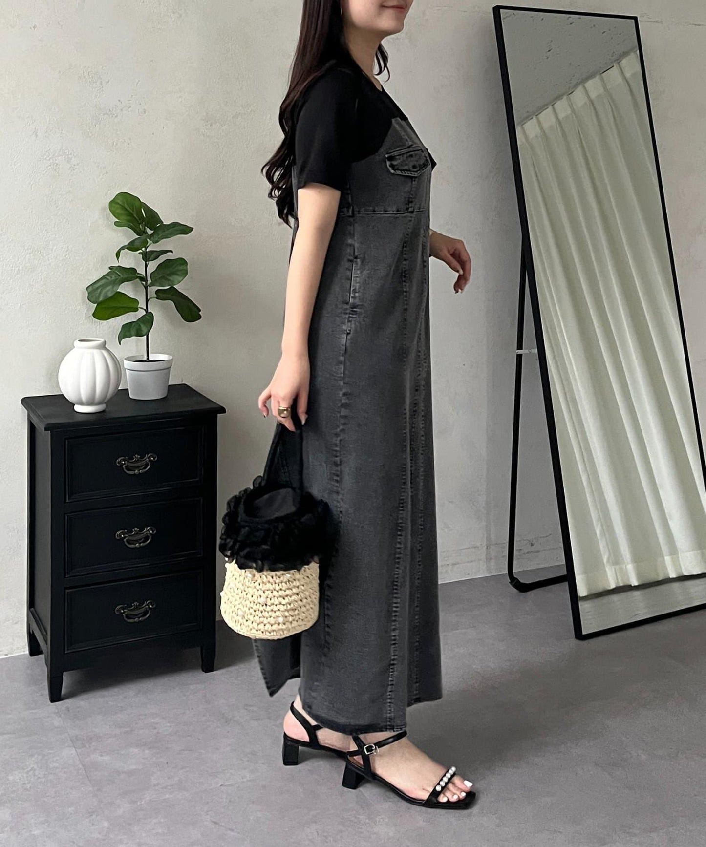 彈力牛仔拼接連衣裙