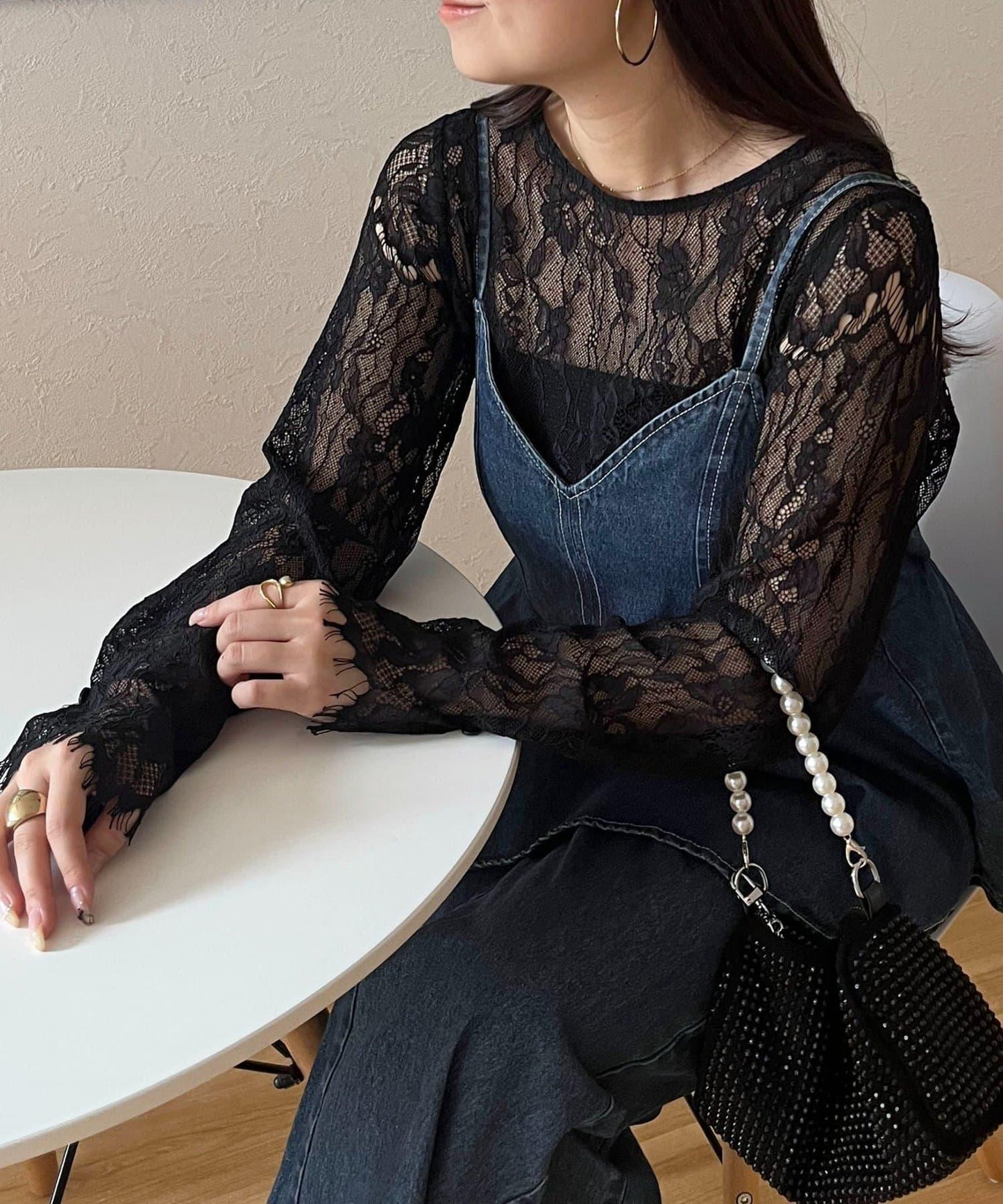 可兩穿袖設計扇貝邊蕾絲女襯衫