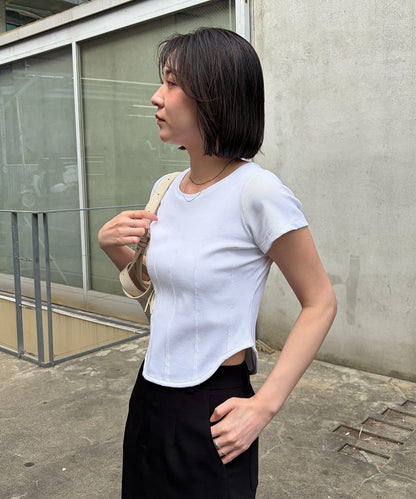 新色黃棕 緊身胸衣設計 T恤