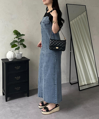 彈力牛仔拼接連衣裙
