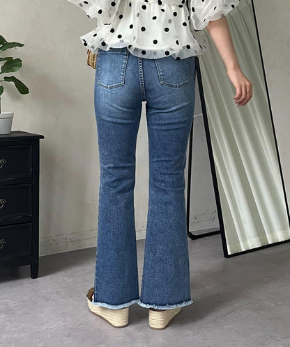前開叉 彈力 牛仔褲