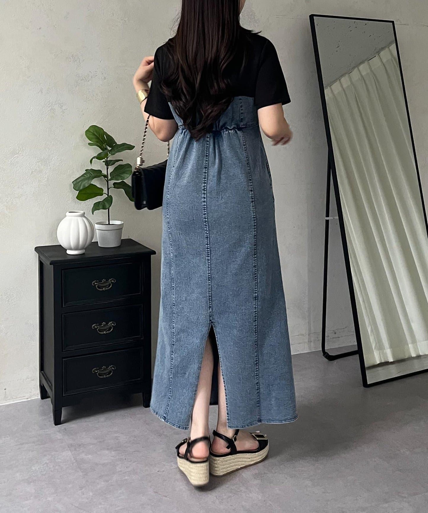 彈力牛仔拼接連衣裙
