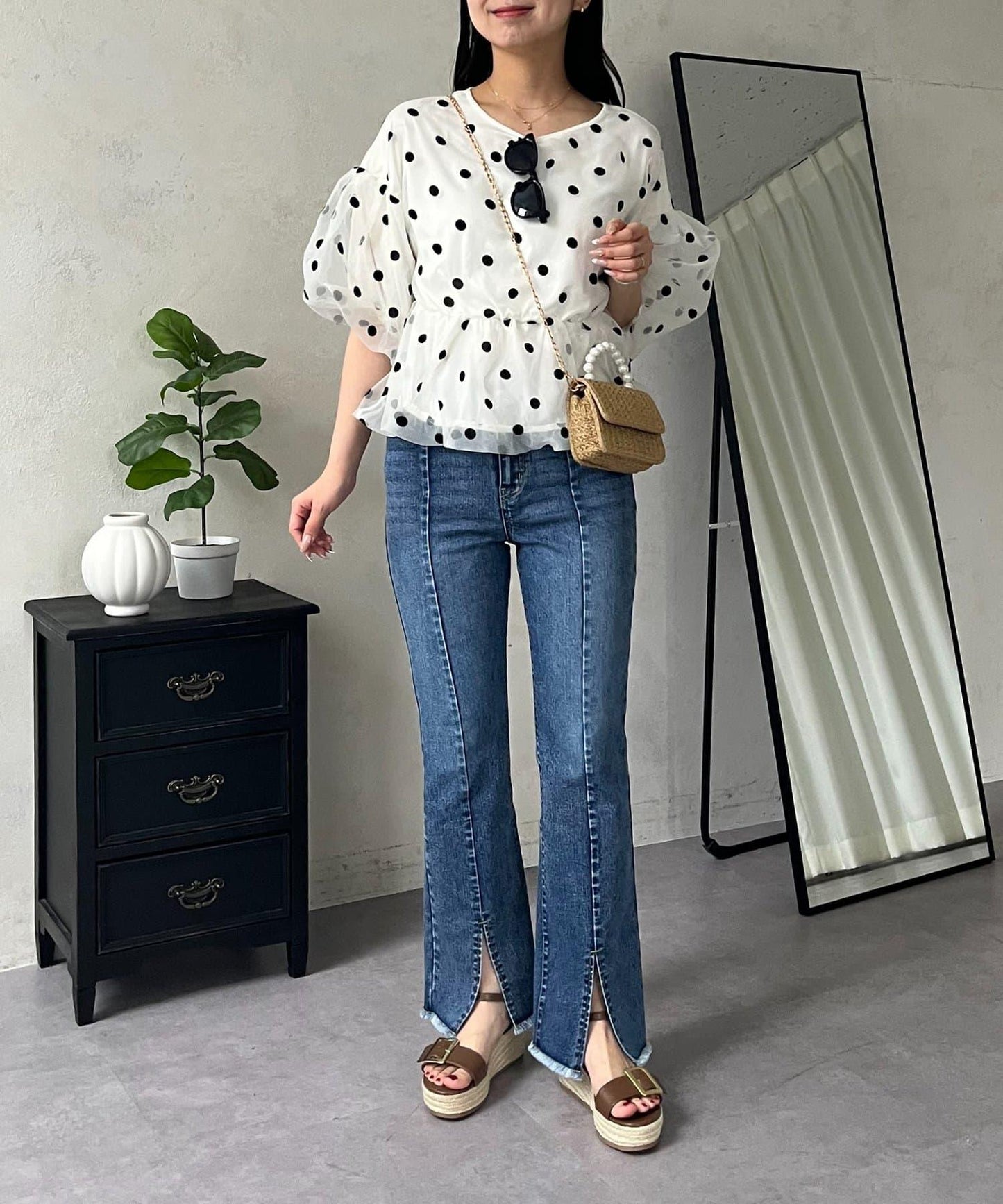 前開叉 彈力 牛仔褲