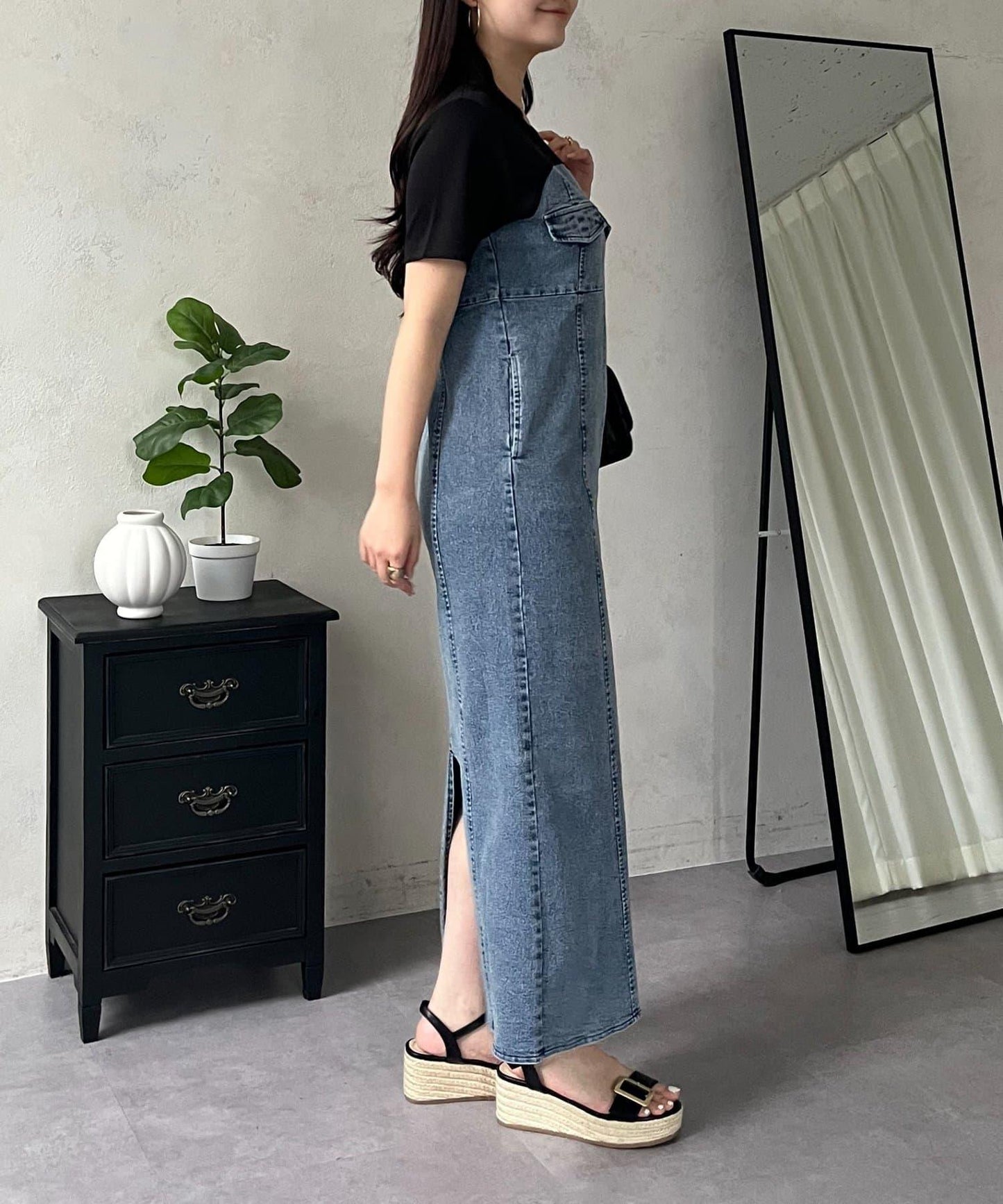 彈力牛仔拼接連衣裙