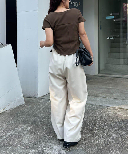 新色黃棕 緊身胸衣設計 T恤