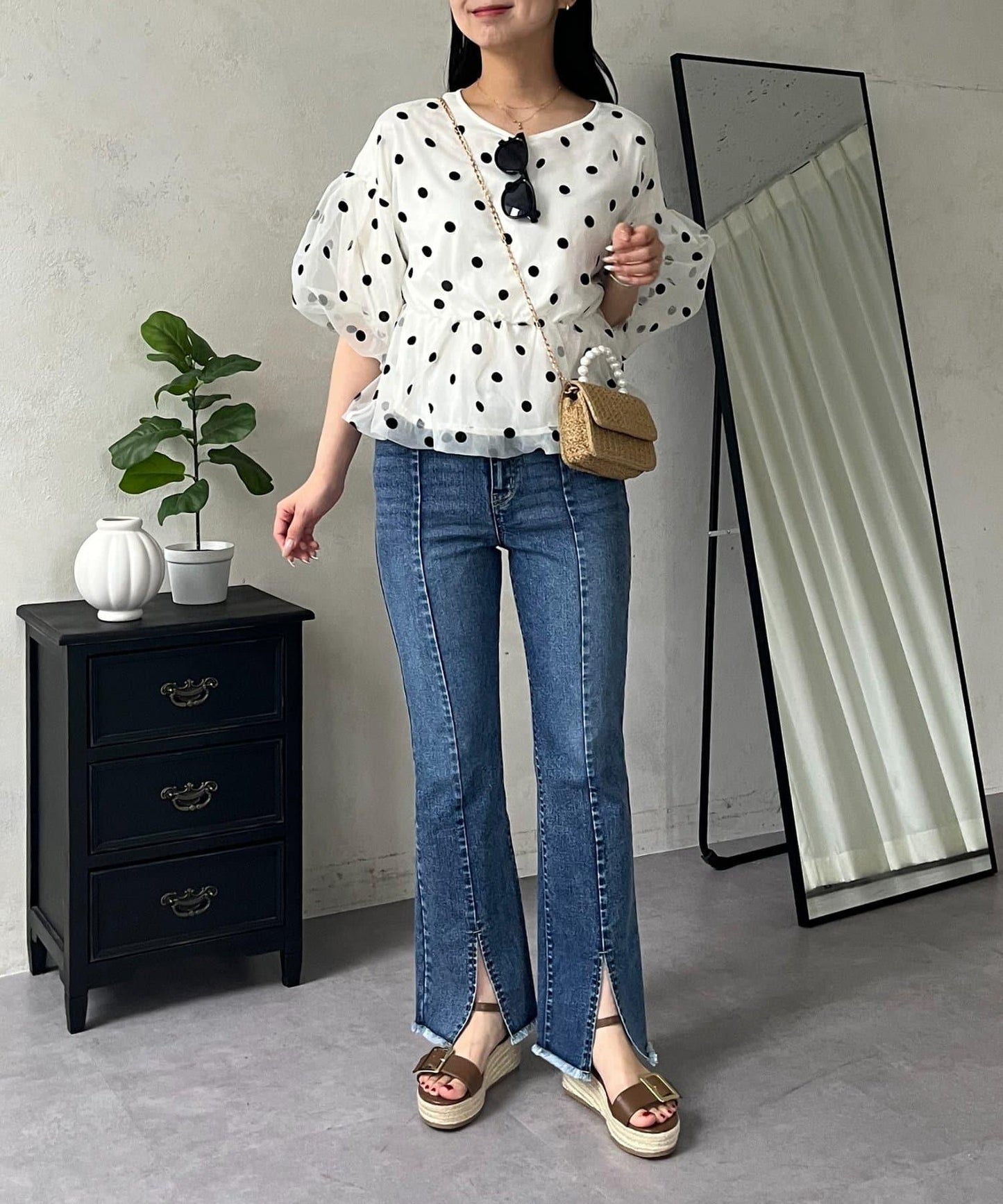 前開叉 彈力 牛仔褲