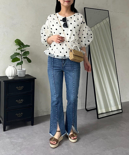 前開叉 彈力 牛仔褲