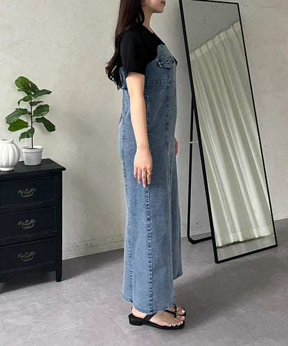 彈力牛仔拼接連衣裙