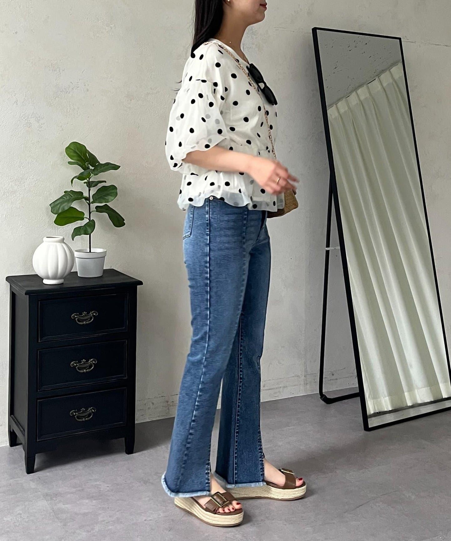 前開叉 彈力 牛仔褲