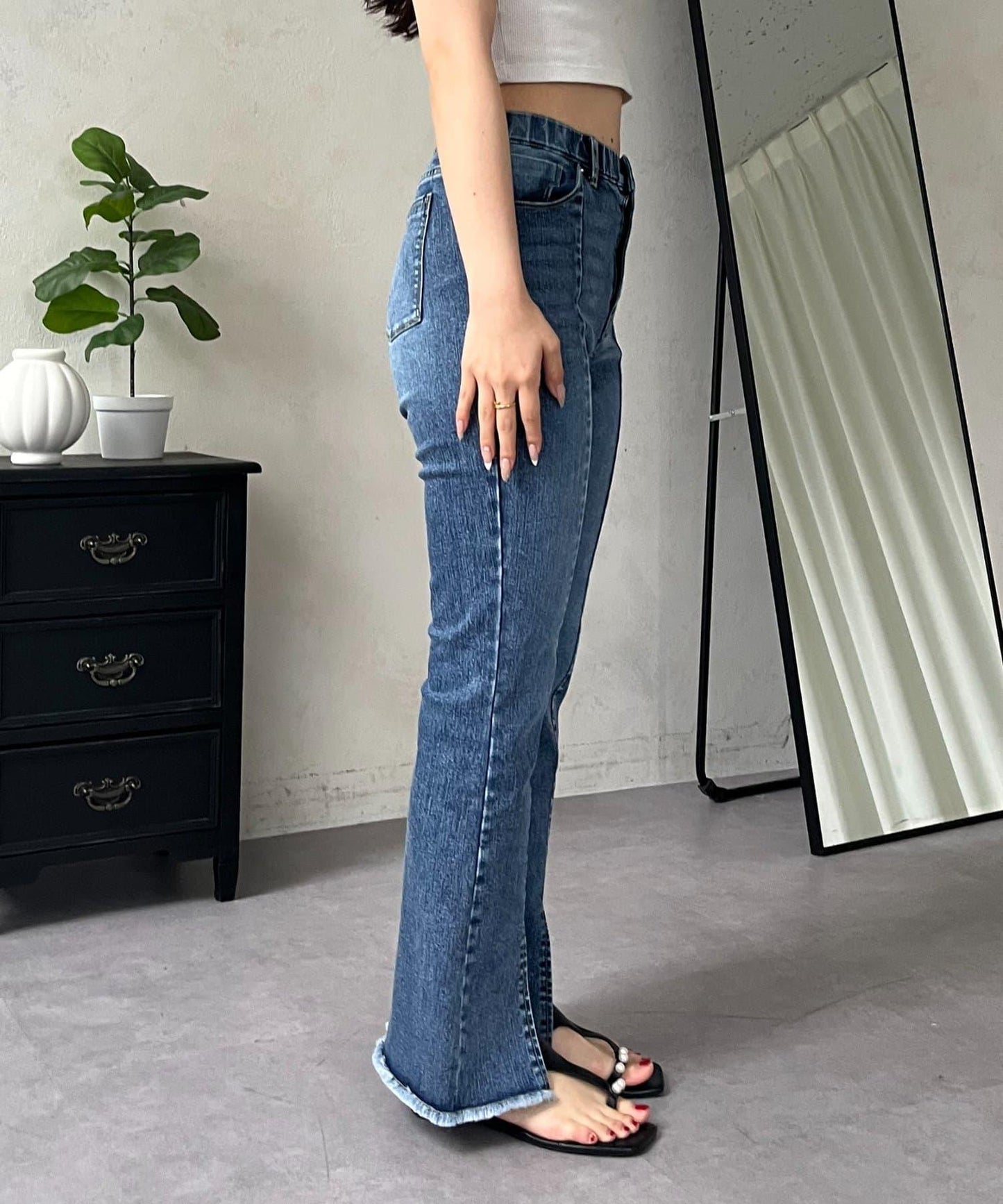 前開叉 彈力 牛仔褲