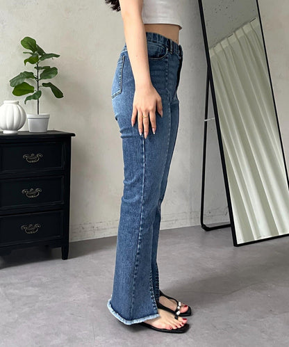 前開叉 彈力 牛仔褲