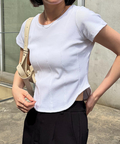 新色黃棕 緊身胸衣設計 T恤