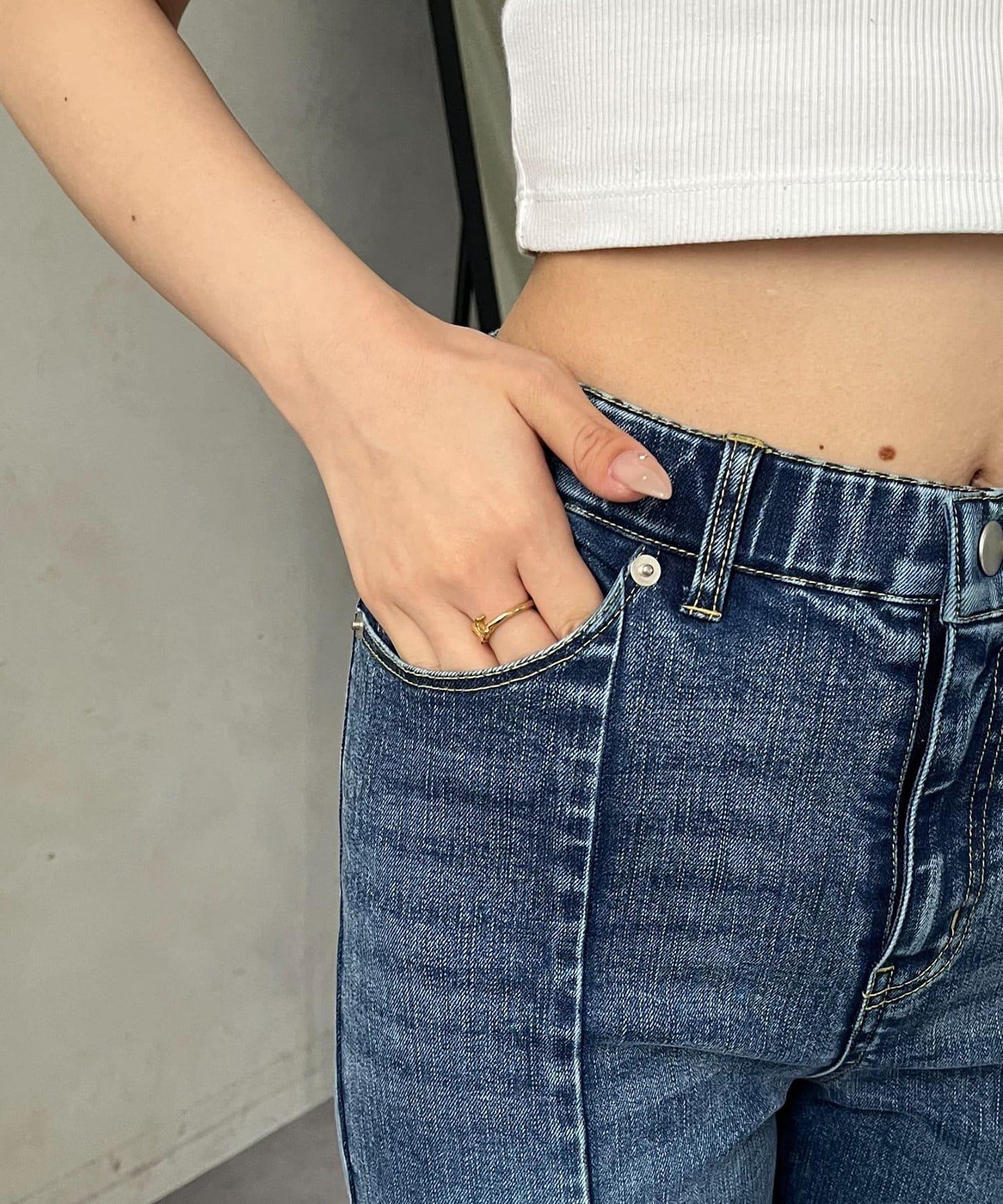 前開叉 彈力 牛仔褲